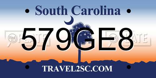 579GE8 South Carolina License Plate