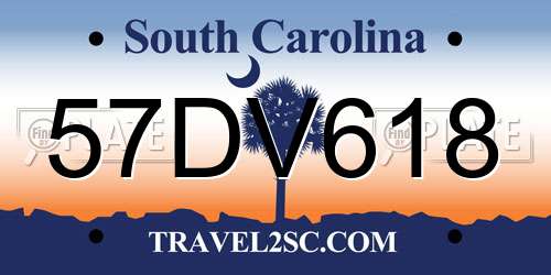 57DV618 South Carolina License Plate
