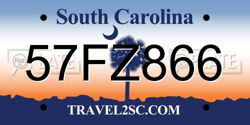 57FZ866 South Carolina License Plate