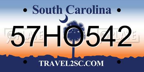 57HO542 South Carolina License Plate