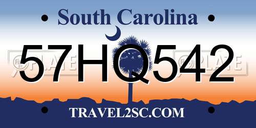 57HQ542 South Carolina License Plate