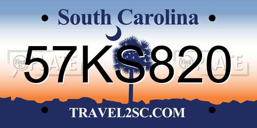 57KS820 South Carolina License Plate