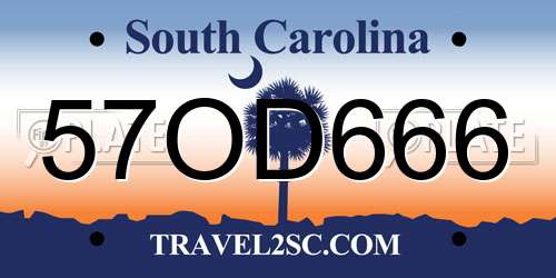 57OD666 South Carolina License Plate