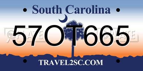 57OT665 South Carolina License Plate
