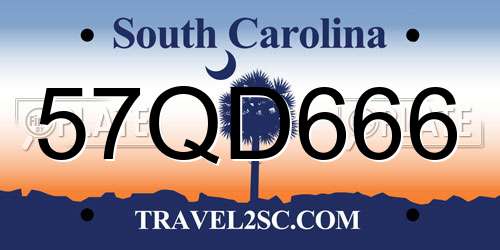 57QD666 South Carolina License Plate