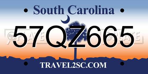 57QZ665 South Carolina License Plate