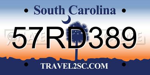 57RD389 South Carolina License Plate