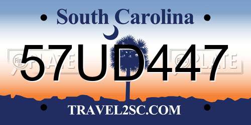 57UD447 South Carolina License Plate