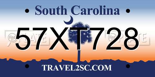 57XT728 South Carolina License Plate