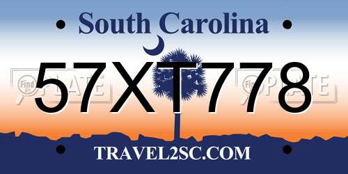 57XT778 South Carolina License Plate