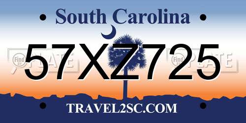 57XZ725 South Carolina License Plate