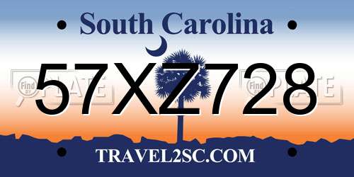 57XZ728 South Carolina License Plate
