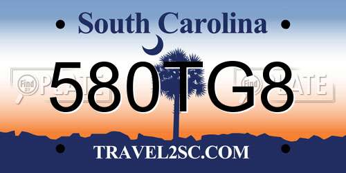 580TG8 South Carolina License Plate