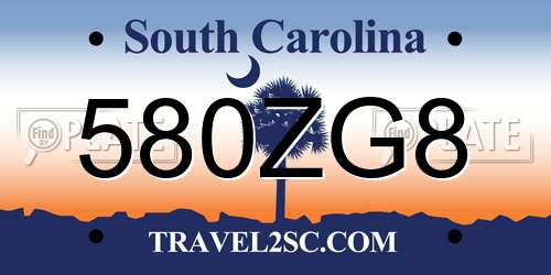 580ZG8 South Carolina License Plate