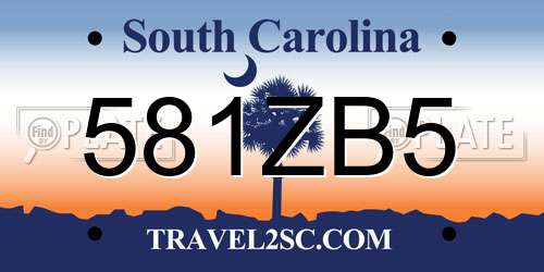 581ZB5 South Carolina License Plate