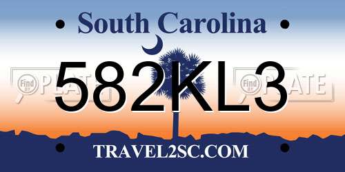 582KL3 South Carolina License Plate