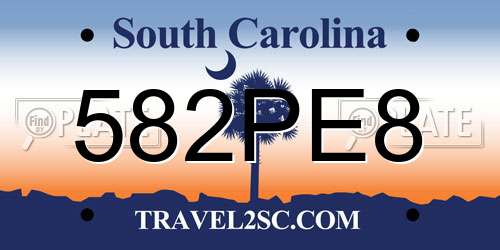 582PE8 South Carolina License Plate