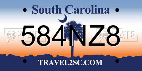 584NZ8 South Carolina License Plate