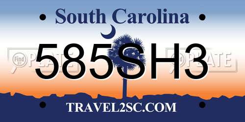 585SH3 South Carolina License Plate