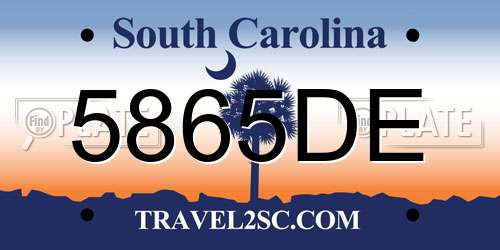 5865DE South Carolina License Plate
