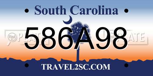 586A98 South Carolina License Plate