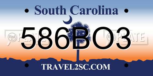 586BO3 South Carolina License Plate