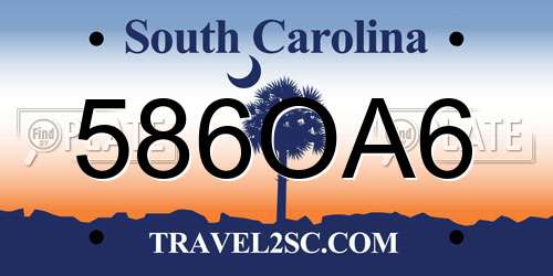 586OA6 South Carolina License Plate