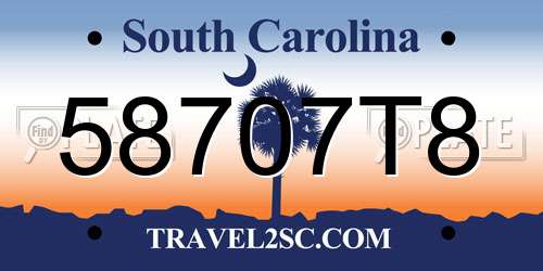 58707T8 South Carolina License Plate