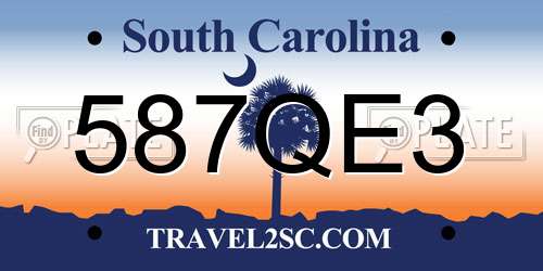 587QE3 South Carolina License Plate