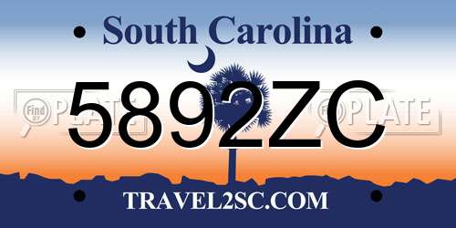 5892ZC South Carolina License Plate