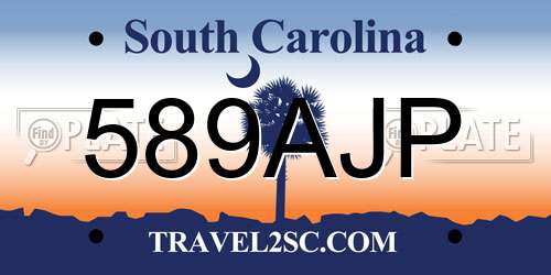 589AJP South Carolina License Plate