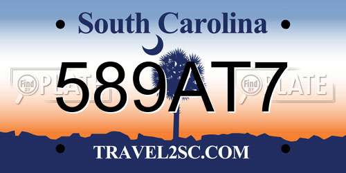 589AT7 South Carolina License Plate
