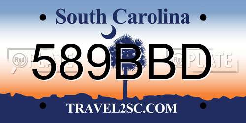 589BBD South Carolina License Plate