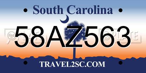 58AZ563 South Carolina License Plate