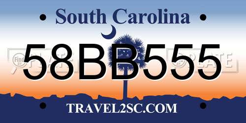 58BB555 South Carolina License Plate