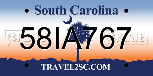 58IA767 South Carolina License Plate