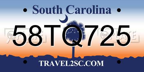58TQ725 South Carolina License Plate