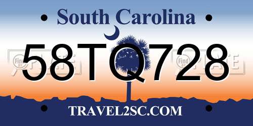 58TQ728 South Carolina License Plate