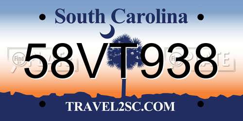 58VT938 South Carolina License Plate