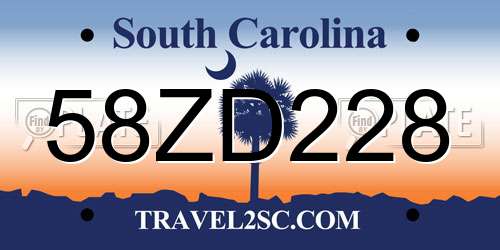 58ZD228 South Carolina License Plate