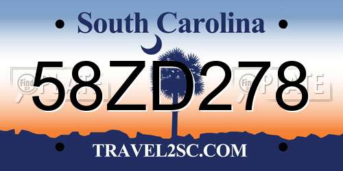 58ZD278 South Carolina License Plate