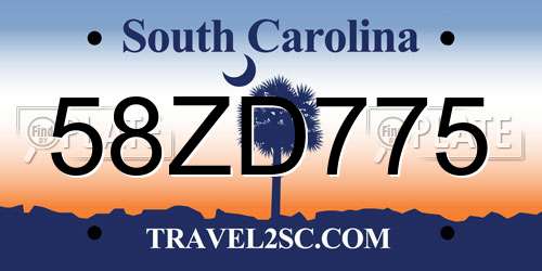 58ZD775 South Carolina License Plate