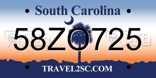 58ZO725 South Carolina License Plate