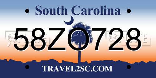 58ZO728 South Carolina License Plate