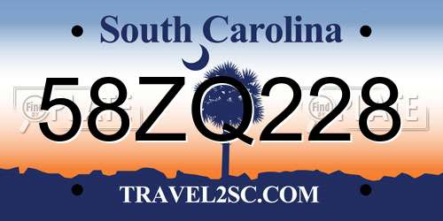 58ZQ228 South Carolina License Plate