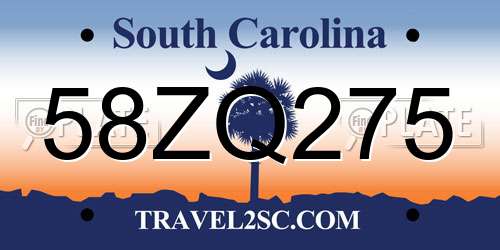 58ZQ275 South Carolina License Plate