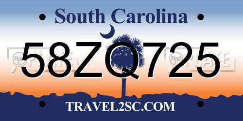 58ZQ725 South Carolina License Plate