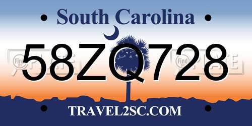 58ZQ728 South Carolina License Plate