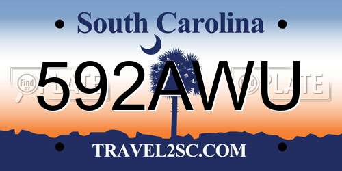 592AWU South Carolina License Plate