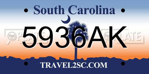 5936AK South Carolina License Plate